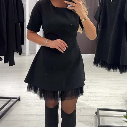 💕Valentine's Day Sale 70% OFF👗-Women’s Sparkling Lace Trim Short-Sleeve Mini Dress | Elegant & Shimmering