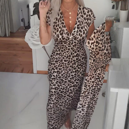 💞New Arrival 60% OFF for a Limited Time!!👗🔥Women's V-Neck Leopard Print Dress