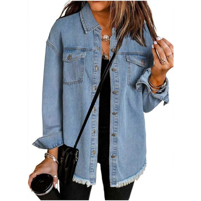 👚 50% OFF NOW! 💙 Women's Raw Edge Ripped Denim Jacket – Street Fashion, Multiple Pockets & Easy to Pair ✨