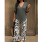 🌿Summer Cool Deal: 70% OFF!!🌿Women's V-Neck Blouse & Printed Wide-Leg Pants Set💃
