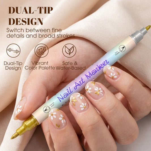 🎨Last Day Special Price:£ 9.99💞50K+ SOLD!✨Dual-Tip Nail Art Marker Pen Set Quick‑dry, no UV lamp. Fine & brush tips. 12/24 vibrant colors. Easy DIY at home. No smudges, just art! 💅🖌️