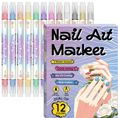 🎨Last Day Special Price:£ 9.99💞50K+ SOLD!✨Dual-Tip Nail Art Marker Pen Set Quick‑dry, no UV lamp. Fine & brush tips. 12/24 vibrant colors. Easy DIY at home. No smudges, just art! 💅🖌️