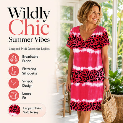 🌞Summer Sale-50% OFF💖Women's Leopard Print V-Neck Midi Dress