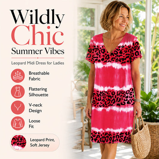 🌞Summer Sale-50% OFF💖Women's Leopard Print V-Neck Midi Dress