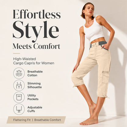 👖50% OFF NOW ! ✨Women's High-Waist Cargo Capri Pants with Pockets