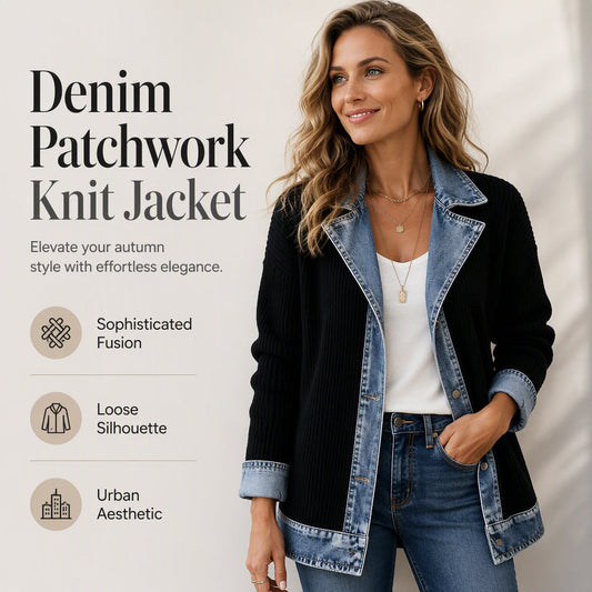 🏆LAST DAY-50% OFF🔥Women’s Elegant Denim Spliced Ribbed Knit Coat