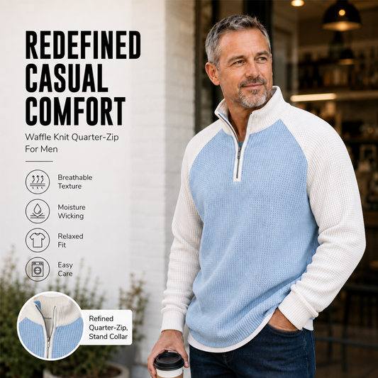 🩵60% OFF🩵Men's Waffle-Knit Quarter-Zip T-Shirt