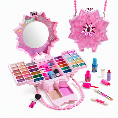 🎅Gift Idea-50% OFF!💄Washable Kids Princess Makeup Toy Set – Safe Non-Irritating Formula, Expandable Revolving Trays & Portable Shoulder Handbag Case🎀