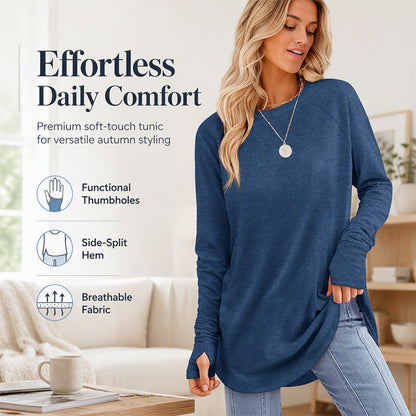 ✨Best Seller-50% OFF💐Women's Casual Crewneck Long Sleeve Top With Thumb Holes and Curved Hem