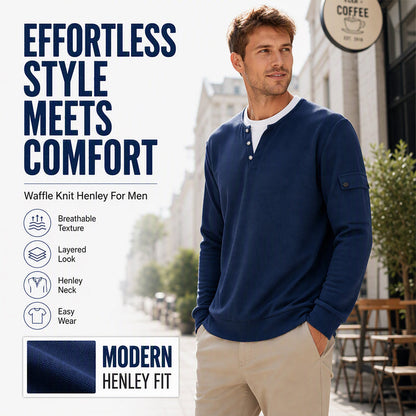 ⏳LAST DAY SALE 50% OFF✨🍂Men's Waffle Knit Fake Two-Piece Henley Top