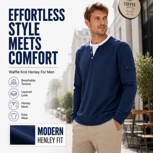 ⏳LAST DAY SALE 50% OFF✨🍂Men's Waffle Knit Fake Two-Piece Henley Top
