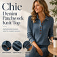 🔥Hot Sale-50% OFF🩵Women's Denim Collar Long Sleeve Patchwork Knit Top