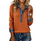 🔥Hot Sale-50% OFF🩵Women's Denim Collar Long Sleeve Patchwork Knit Top