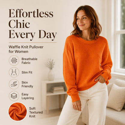 💖New Arrival-50% OFF💖Women's Waffle Knit Loose‑Fit Sweatshirt