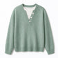 🌸Hot Sale 50% OFF💖Casual Mock Two Piece V Neck Knit Sweater with Button Details