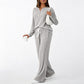 Women's Ribbed Henley Top & Wide-Leg Pants Set