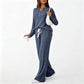 Women's Ribbed Henley Top & Wide-Leg Pants Set