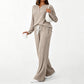 Women's Ribbed Henley Top & Wide-Leg Pants Set