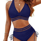 💥Last Day Special Price £11.99!!💥-👙High Waisted Tummy Control Color Block Bikini Sets