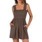 Women's Square Neck Sleeveless Summer Rompers with Pockets