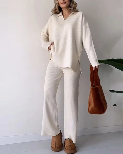 🔥LAST DAY 49%OFF - V-neck casual slit knitted two-piece set