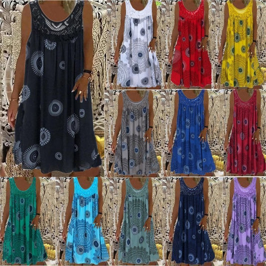 🔥Women Summer O-Neck Sleeveless Print Dress